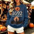 thumbnail image 2 of Crew Neck Sweatshirts for Women Retro Long Sleeve Halloween Witch Moon Print Pullover Loose Casual Fall Daily Tops Blue XL, 2 of 5