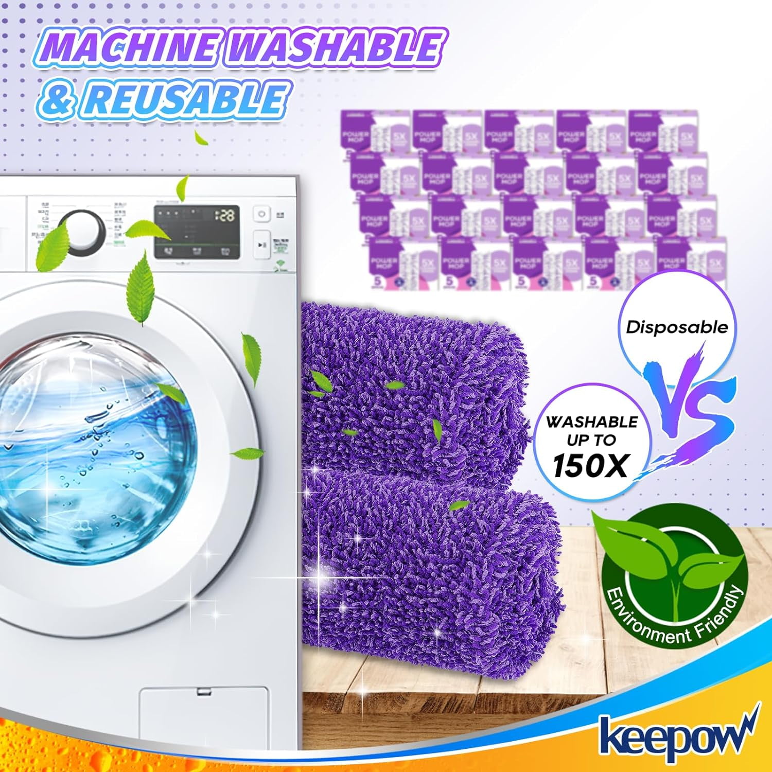Keepow Reusable Power Mop Pads Compatible with SwifferPowerMop, 4 Pack