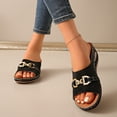 thumbnail image 2 of Rokment Womens Orthopedic Wedges Slides Dress Sandals Beach Summer Fashionable Casual Leather Open Toe Arch Support Platform Walking Slip on Dressy Mid Heels for Ladies Black Size 6.5, 2 of 5