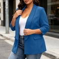 thumbnail image 5 of MaFYtyTPR Plus Size Women's Suit Jacket Solid Color Open-front Lapel Pocket 3/4 Sleeve Blazers With Padded Shoulder Lining for Casual Office A-Blue L, 5 of 6
