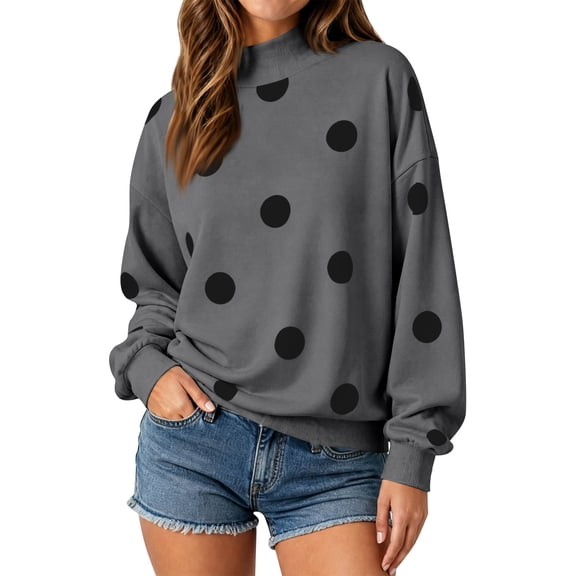 Women's Large Polka Dot Crewneck Sweatshirt Long Sleeve Casual Oversized Pullover Soft Relaxed Fit Fall Top