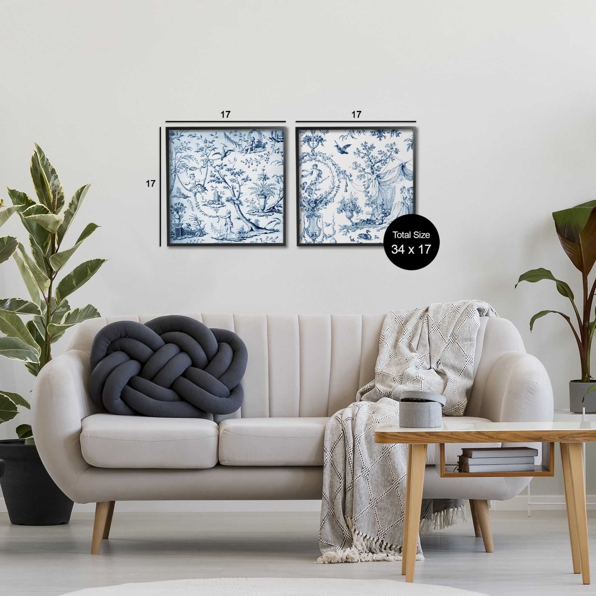 Intricate Toile Scenery 2 Piece Black Framed Giclee Art Set, design by Vintage Hustle