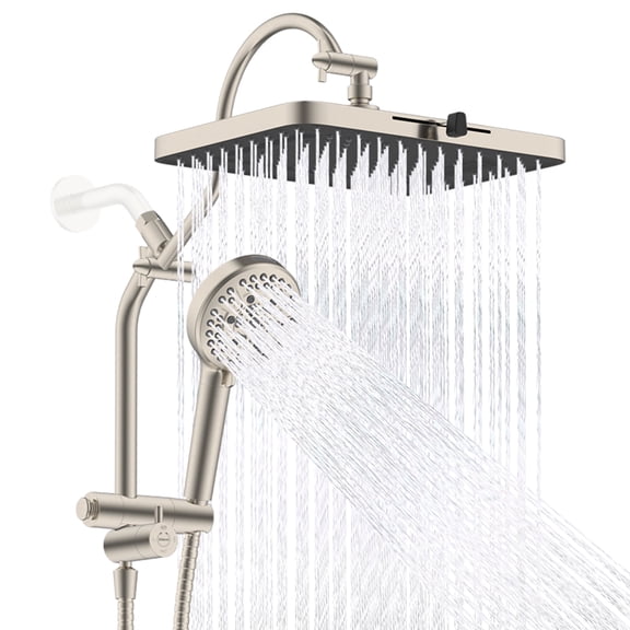 13" High-Pressure 5-Spray Modes Rainfall Shower Head & Handheld Combo Set - 4-Way Diverter Arm, 10-Spray Handheld, Tool-Free Install - Complete Kit