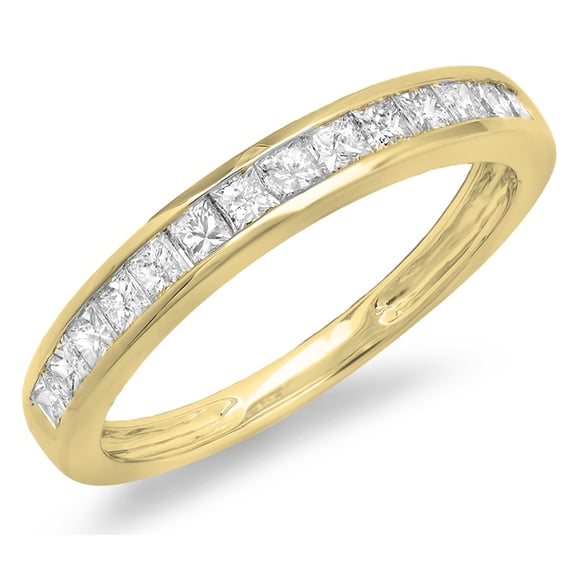 Dazzlingrock Collection 0.60 Carat (ctw) 14K Princess Diamond Ladies Anniversary Wedding Stackable Band, Yellow Gold, Size 7