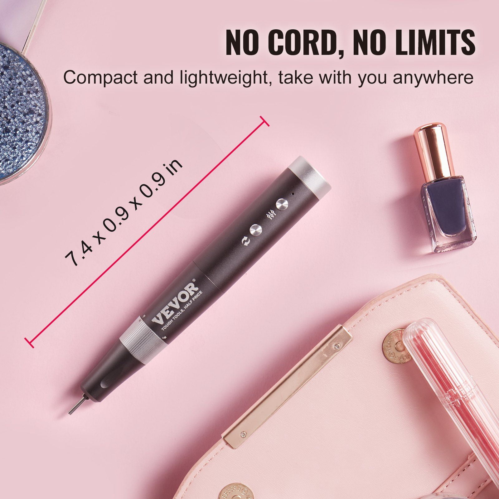Electric Cordless Nail Drill 30000RPM Variable Speed Rechargeable E File Machine Portable Manicure Pedicure Polisher with 50 Sanding Bands for Dead Skin Removal and Nail Smoothing