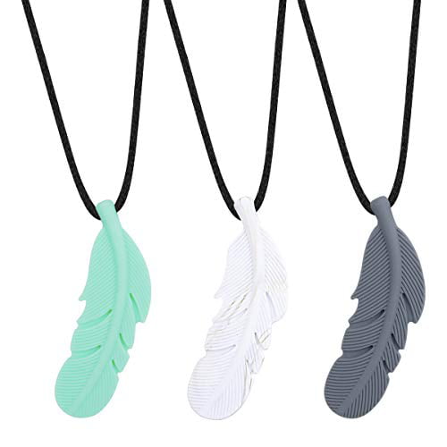 Feather Chew Baby Teething Necklace Nursing Pendant BPA Silicone Chew Toys 