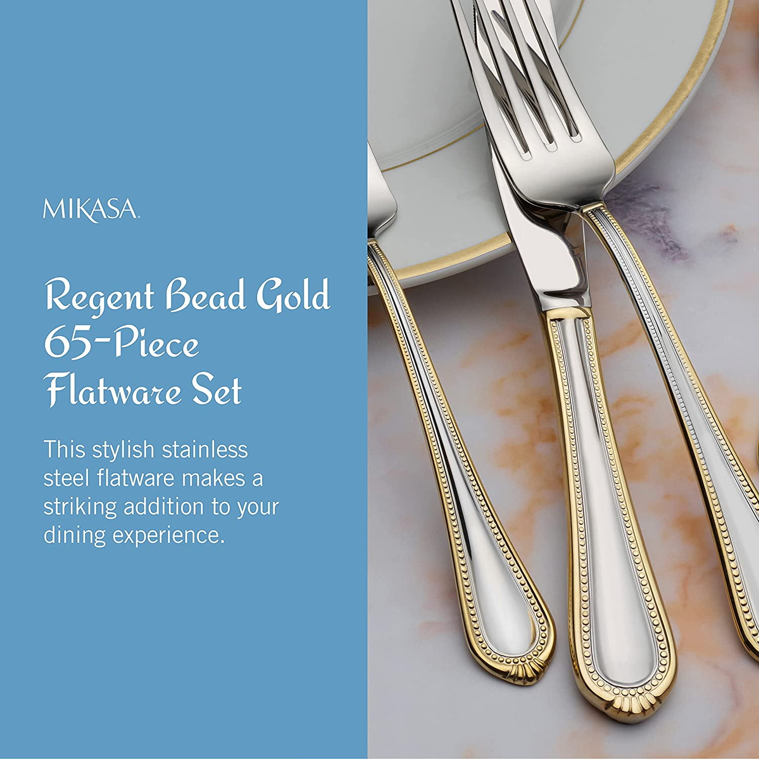 Mikasa Regent Bead 65 Piece Silverware Set 18.10 Polished Mirror