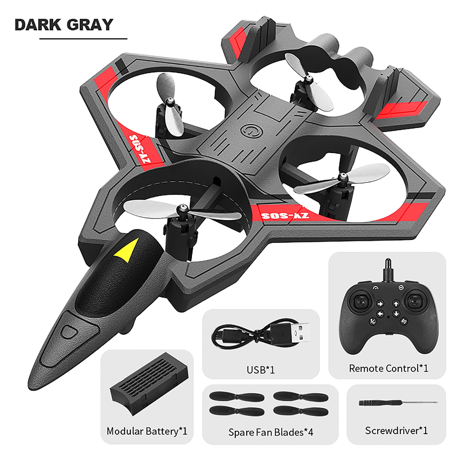 Remote Control Airplane, VTOL RC Plane with 360° Stunts & LED Lights, 2.4G 4-Channel Fighter Jet Drone with Altitude Hold & Easy One-Key Operation for Beginners