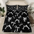 thumbnail image 2 of jejeloiu Cartoon Bowtie Twin Sheet Sets,Bow Bowknot Twin Fitted Sheet,Black Gray Flat Sheet For Girl,Microfiber Room Decor,3 Pieces, 2 of 7