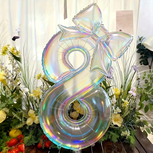 2pcs Colorful Transparent Digital Balloon 0-9 Colorful Bow Balloon, Used for Birthday Parties and Anniversary Decoration