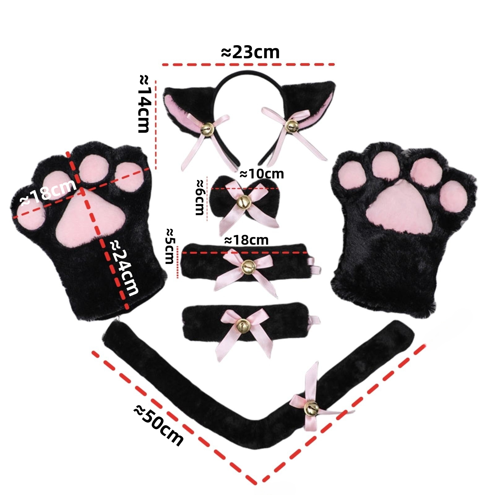 Kit De Disfraz De Gato Para Adultos – Diadema De Orejas, Collar Con Lazo Y Guantes De Garras, Accesorios Para Cosplay Y Fiestas Temáticas (Negro)
