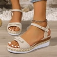 thumbnail image 4 of Rokment Women's Bow Platform Wedge Dress Sandals Bride Wedding Comfortable Breathable Beige Linen Espadrilles High Heel Dressy Summer Shoes for Beach Vacation Beige Size 6, 4 of 6