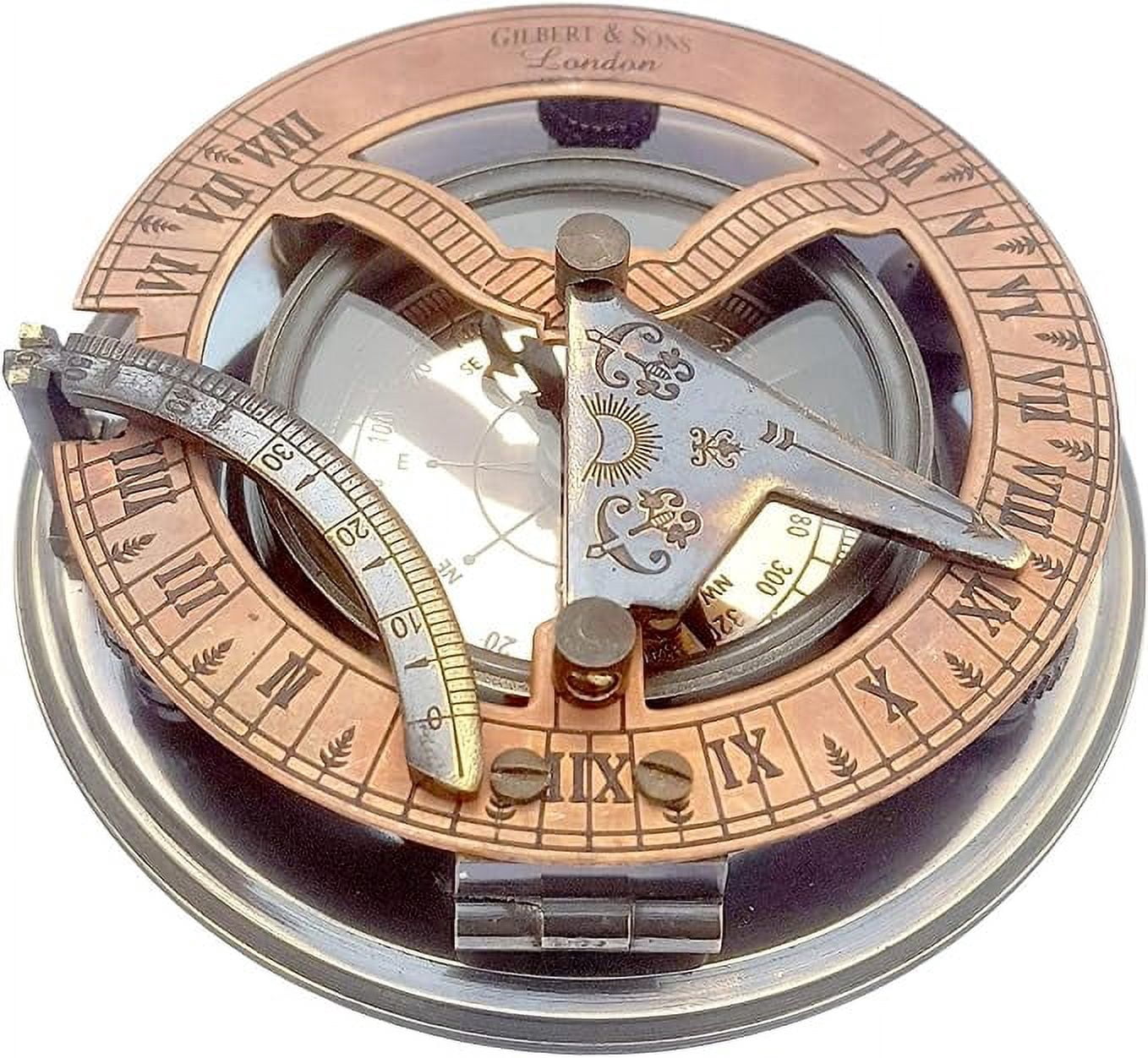 Indian Nautical Instruments Handmade Brass Sundial Compass in Gift Box Sun Dial Watch Navigation