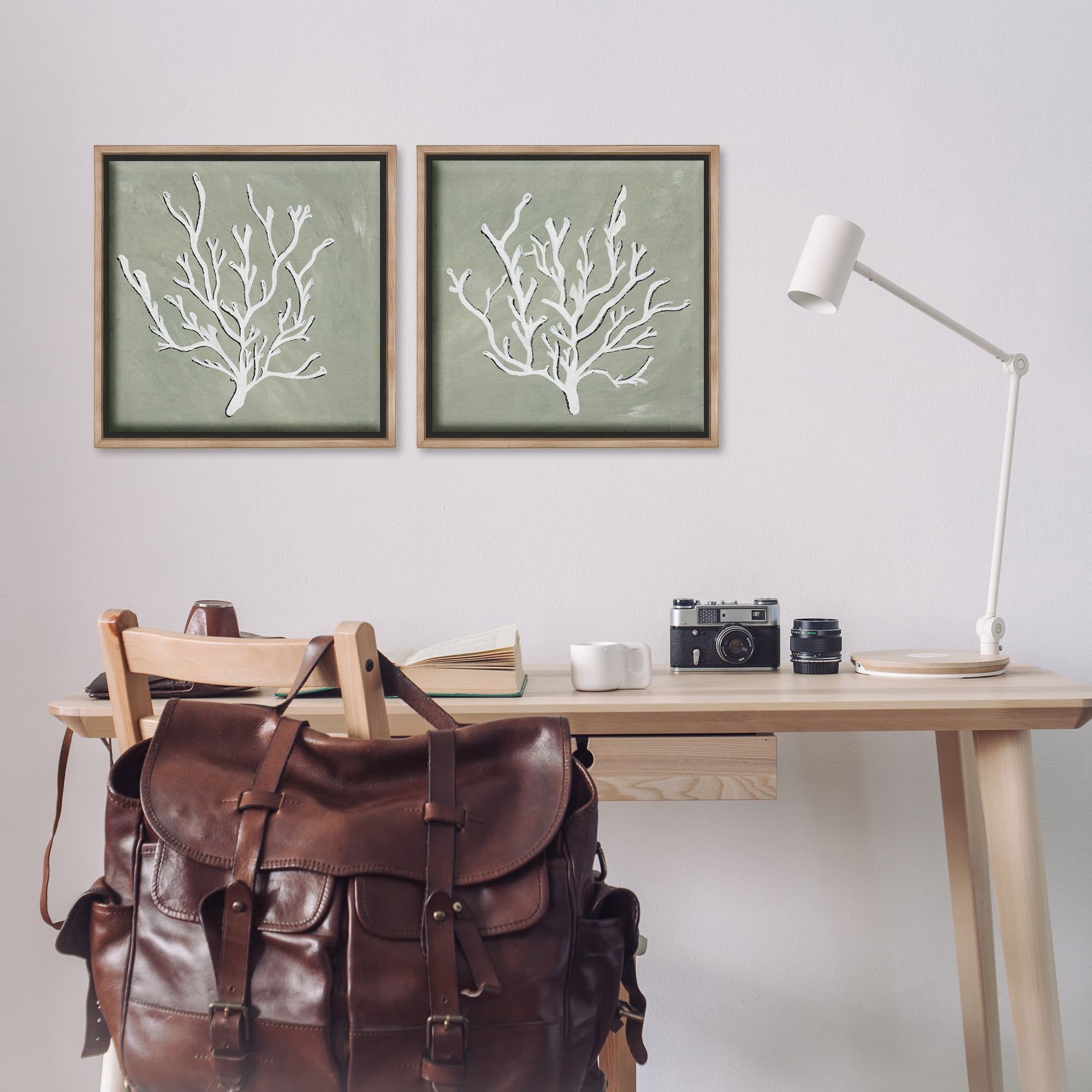 Stupell Industries White Coral Sketch Nautical & Beach Painting Brown Floater Framed Canvas Art Print Wall Art, 18 x 18, Set of 2