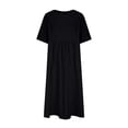 thumbnail image 7 of Tshirt Dress Women Cotton Linen Short Sleeve Scoop Neck Loose Fit Flowy Midi Dress Casual Summer Dresses, 7 of 7