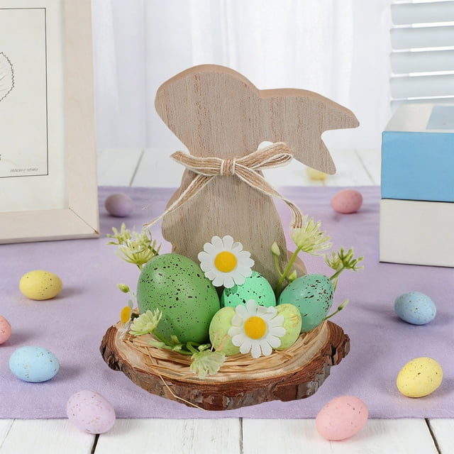 Easter Wooden Ornaments, Bunny Rabbit Decorations, Farmhouse Home Decor, Spring Table Centerpiece, Handmade Carved Figurines, Holiday Party Supplies, Rustic Desktop Display, Festive Seasonal Gift