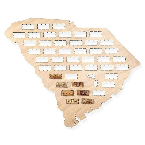Torched South Carolina Wine Cork Map Wall Mount Display Decor 24"x18"x0.5"