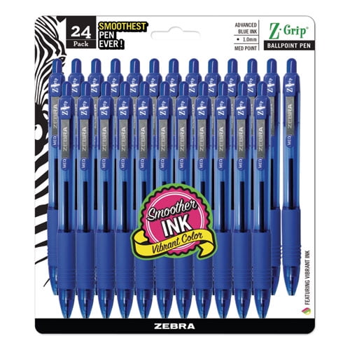 "Z-Grip Ballpoint Pen, Retractable, Medium 1 Mm, Blue Ink, Clear Barrel, 24/pack | Bundle of 2 Packs"