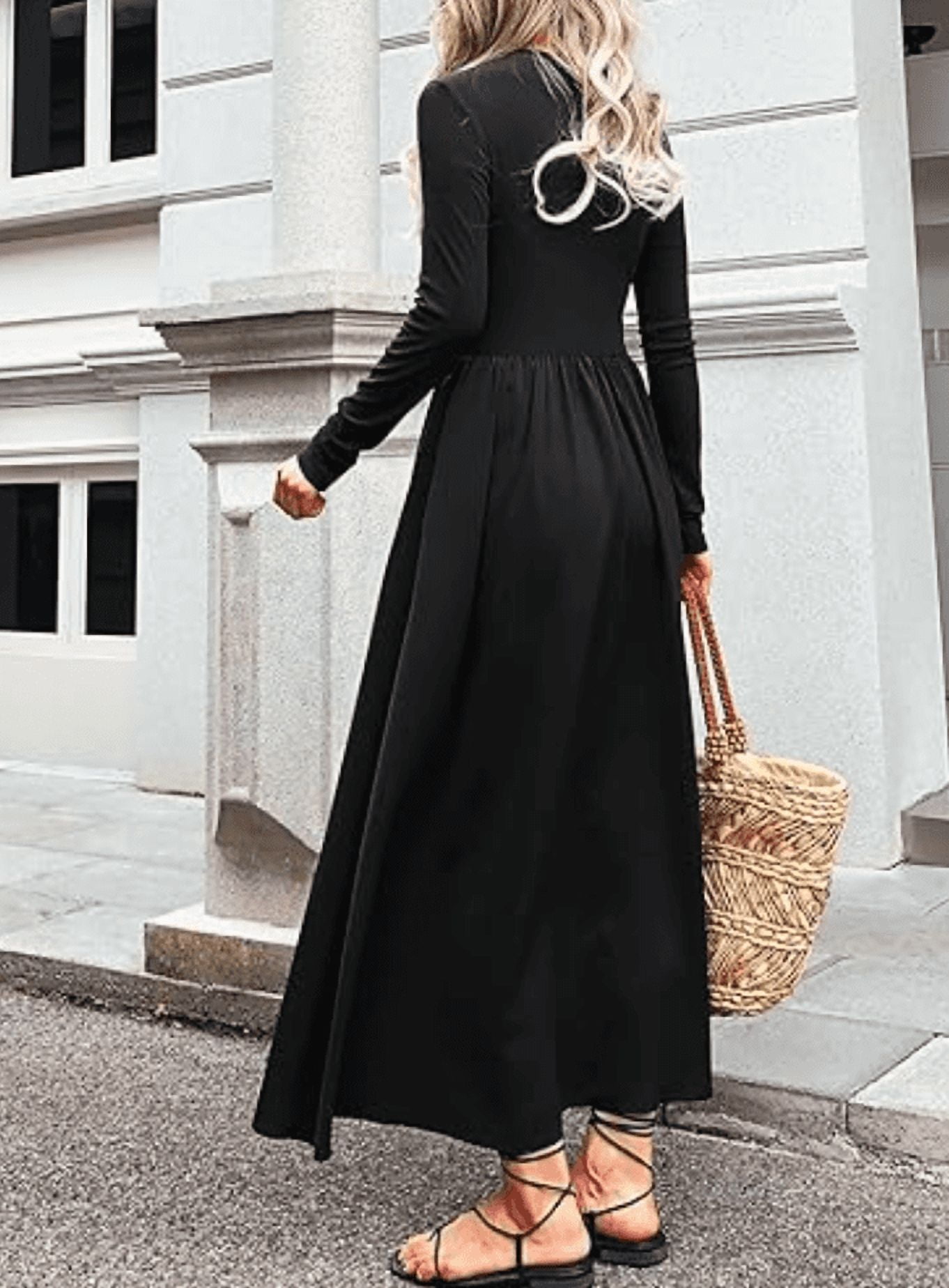 Turtle Neck Black Long Sleeve High Neck Dress Black Floral Dress Black Long  Sleeve Wrap Dress Women's Long Sleeve Maxi Dress Fall Crewneck Knit