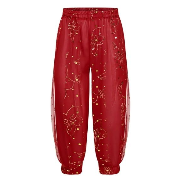 TiaoBug Kids Girls Harem Pants Belly Dance Costume Bollywood Tribal Arabic Princess Lantern Trousers Red 2-4
