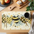 thumbnail image 2 of Bees Loves Placemats Set&nbsp;of 1 Vintage Country Yellow Bee Plaid Dot Love Floral Yellow Heat Insulation Washable Place Mats, Non-Slip Table Mats for Dining Table Party Kitchen Decor,13x19 Inch, 2 of 9