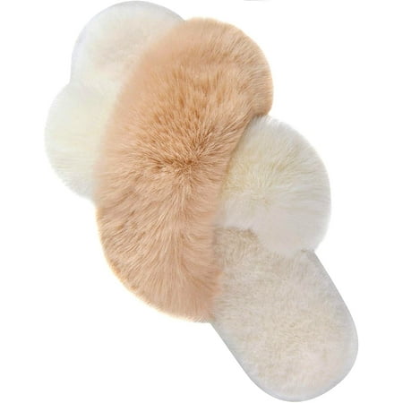

Haute Edition Women s Cozy Soft Plush Cross Strap House Slippers with Non Slip Soles
