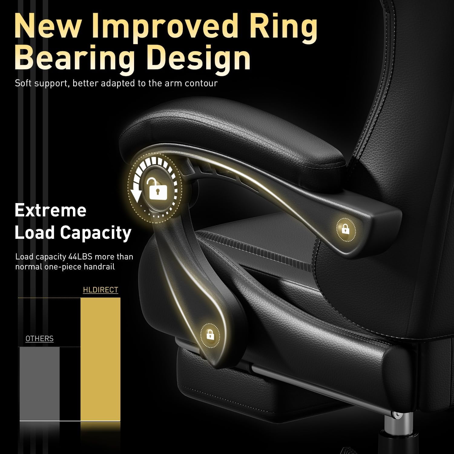 HLDIRECT Ergonomic High Back Gaming Chair with Pocket Spring Cushion, Game Chair with Footrest & Lumbar Massage, Gamer Chair, Computer Chair for Adults, Black