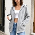 thumbnail image 2 of AherBiu Oversized Sweatshirt for Women Zip up Long Sleeve Drop Shoulder Drawstring Hooded Jacket Outerwear with Pockets(XX-Large,Gray-01), 2 of 7