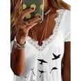 thumbnail image 3 of DYMADE Women Lace V-Neck Printed Short Sleeve T-Shirt Top, 3 of 4
