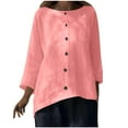thumbnail image 4 of Scyoekwg Women's Linen Tops Long Sleeve Button Crew Neck Tunic Shirts Solid Blouses for Seniors Casual High Low Tunic Tops (Pink,XL), 4 of 9
