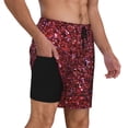 thumbnail image 2 of Naloa Red Glitter Print Men Swim Trunks with Compression Liner ,Board Shorts,Men's Swim Shorts with Drawstring and Elastic Waistband-X-Large, 2 of 6