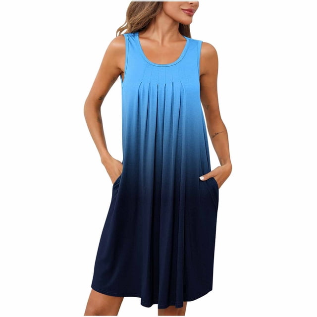 Jgppe Chemise de Nuit pour Femmes Décontractée Imprimée Sans Manches Col Rond avec Poches Plissée