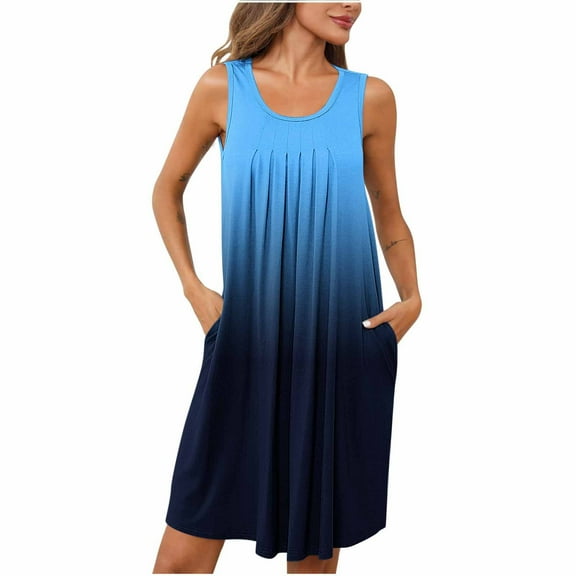 ZKCCNUK Womens Nightgown Women Print with Pockets Sleep Shirts Sleeveless Sleepwear Pleated Front Nightshirt Round Neck Nightdress S-2XL