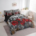 thumbnail image 2 of Valentine's Day 7 Pcs Comforter Set,Romantic Red Roses Butterfly Bedding Set,Vintage Gray Wooden Plank Rustic Farmhouse Bed Set(Comforter+Fitted+Flat Sheet+Pillowcases+Pillow Covers),Full, 2 of 5