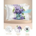 thumbnail image 2 of Hokiten Pillow Cases Standard Size Set of 2, Lumbar Pillow Covers, Purple Hydrangeas Satin Pillowcases with Zipper for Hair/Skin, Pillow Protector Cover, Farmhouse Purple Stripe Linen 20x26 Inches, 2 of 6