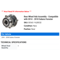 thumbnail image 2 of Rear Wheel Hub Assembly - Compatible with 2014 - 2018 Subaru Forester 2015 2016 2017, 2 of 2