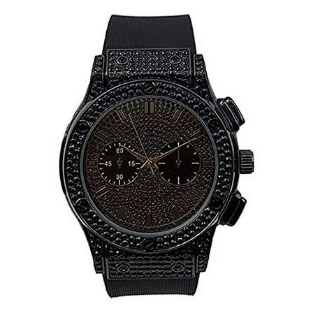 Charles Raymond Hip Hop All Over You Men's Black Ice Watch - Bling-ed Out Case and Dial with Smooth Black Easy Lock Rubber Band - ST10311 Black…