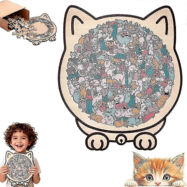 135-piece Cat Shaped Wooden Jigsaw Puzzle, Cat Outline Design Puzzles For Home Decor Cat Lovers Gift
