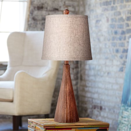 Acrylic Modern Table Lamp - 360 Lighting Mid Century Modern Accent Table Lamp Wood Cone Oatmeal Drum Shade for Living Room Family Bedroom Bedside Nightstand