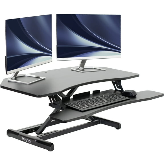 VIVO Black Corner Height Adjustable 38" Standing Desk Tabletop Monitor Riser