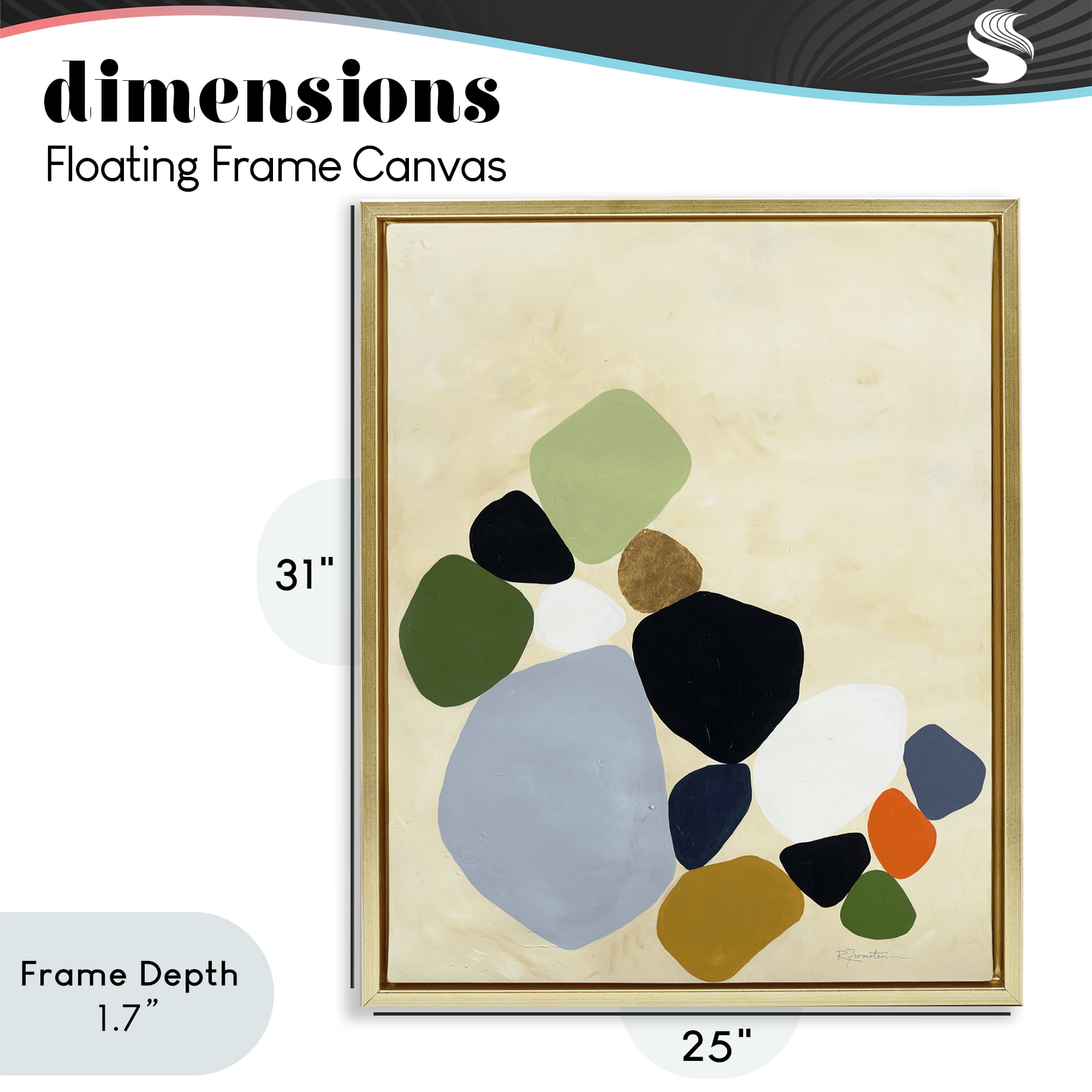 Stupell Industries Balanced Shapes Cluster Gold Framed Floater Canvas Wall Art, design by Ruth Fromstein