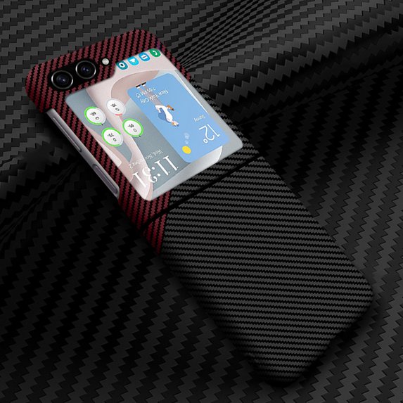 SaniMore for Samsung Galaxy Z Flip 5 6.7" 2023 Case, Slim Carbon Fiber Wireless Charging Shockproof Anti-drop Lens All-inclusive Heavy Duty Protective Anti-fingerprint Magnetic Case, Blackred