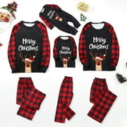 Volkmi 2 Cotton Blend Christmas Print Homewear Set Christmas Deer Alphabet Pattern Parent-Child Red Black Mom L