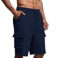 thumbnail image 3 of VBTAPA Linen Cargo Shorts for Men Summer Casual Bermuda Shorts Lightweight Drawstring Beach Lounge Shorts with Pockets Dark Blue L, 3 of 8