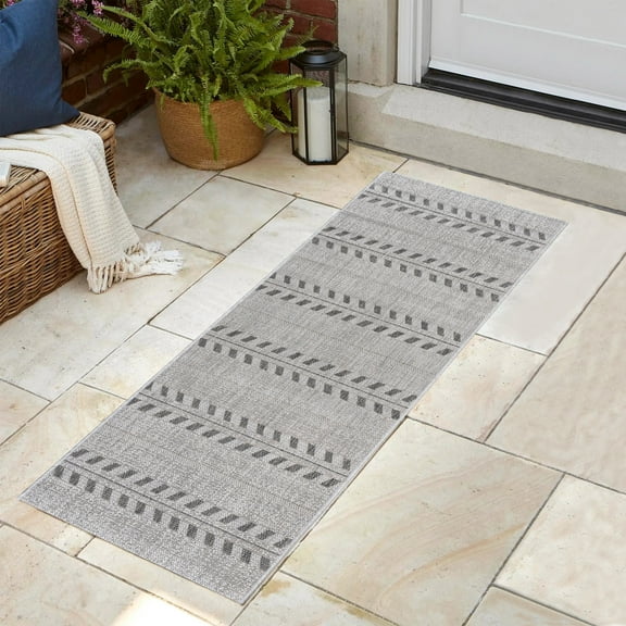 Solterra Vista Indoor/ Outdoor Polypropylene Gray Flat Weave Area Rug, 2x6