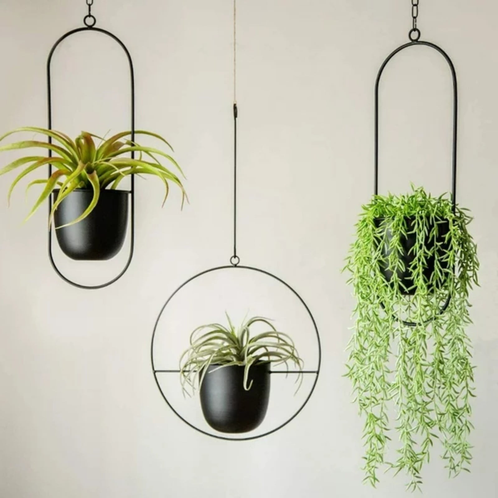 witspace Boho Black Metal Plant Hanger,Metal Wall and Ceiling Hanging Planter, Modern Planter, Mid Century Flower Pot Plant Holder, Minimalist Planter for Indoor Outdoor Home Decor