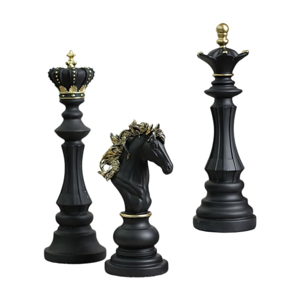 3 piezas de ajedrez de resina, estatuas, adornos de ajedrez, colección, regalo internacional Negro