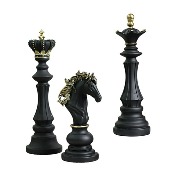 yotijay 3 Pieces Chess Pieces Statues Chessmen Ornaments Home Furnishing Gift Decorative Black
