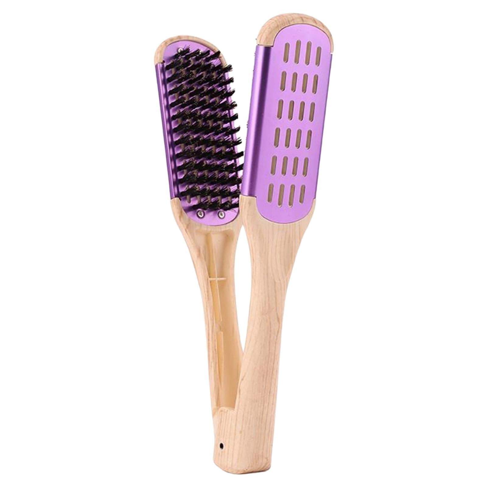Double Side Hair Brush Comb Straightener, Wooden Handle Detangler Straightening AntiStatic Hair