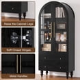 thumbnail image 3 of Walsunny 6-Tier Arched Bookshelf with Glass Door, Wood Display Cabinet Multifunctional Farmhouse Bookcase with Drawers Arch Bookcase Cabinet for Living Room, Black, 3 of 9